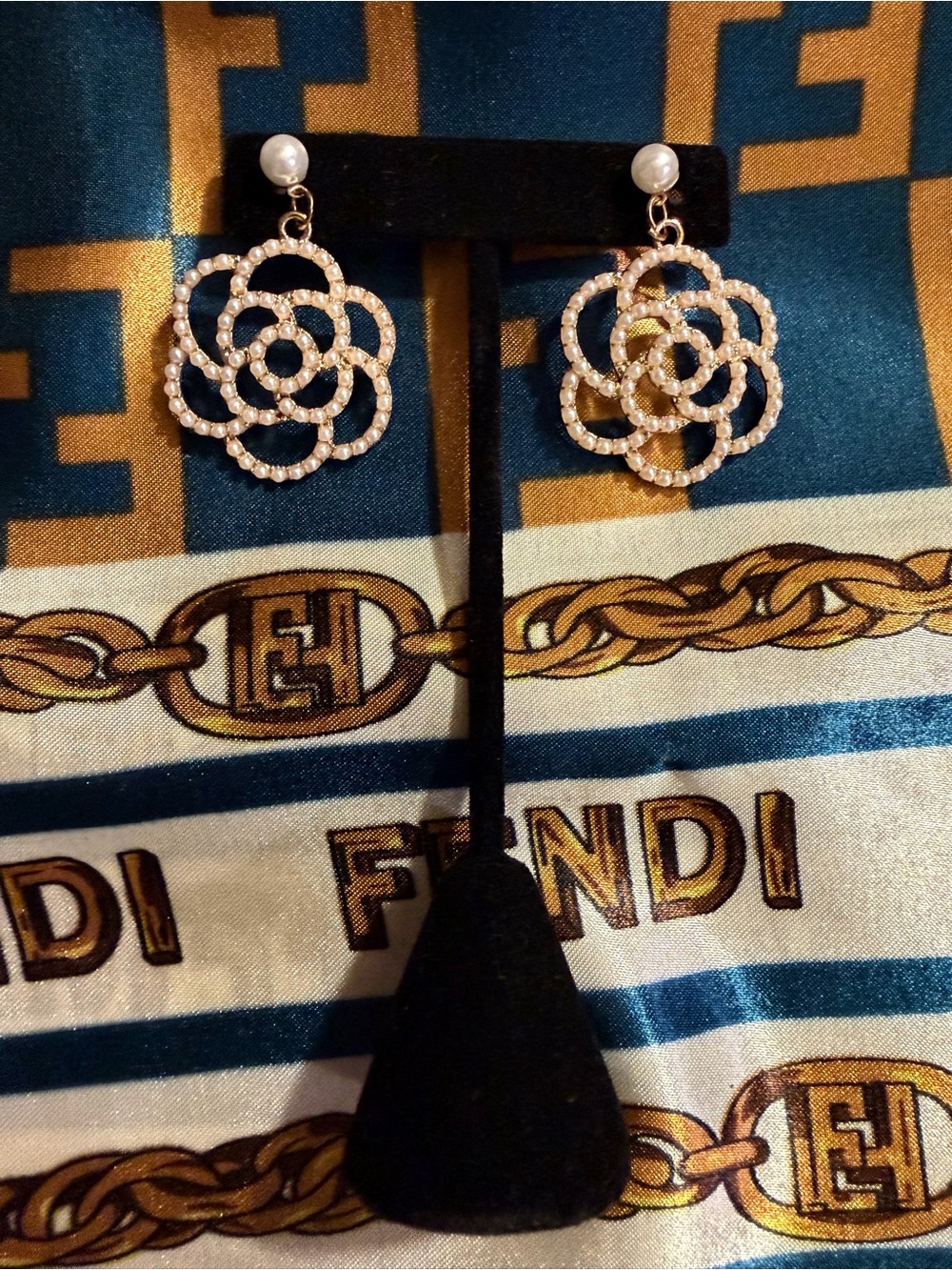 Gold-Tone Pearl Floral Drop Earrings - White Pearls